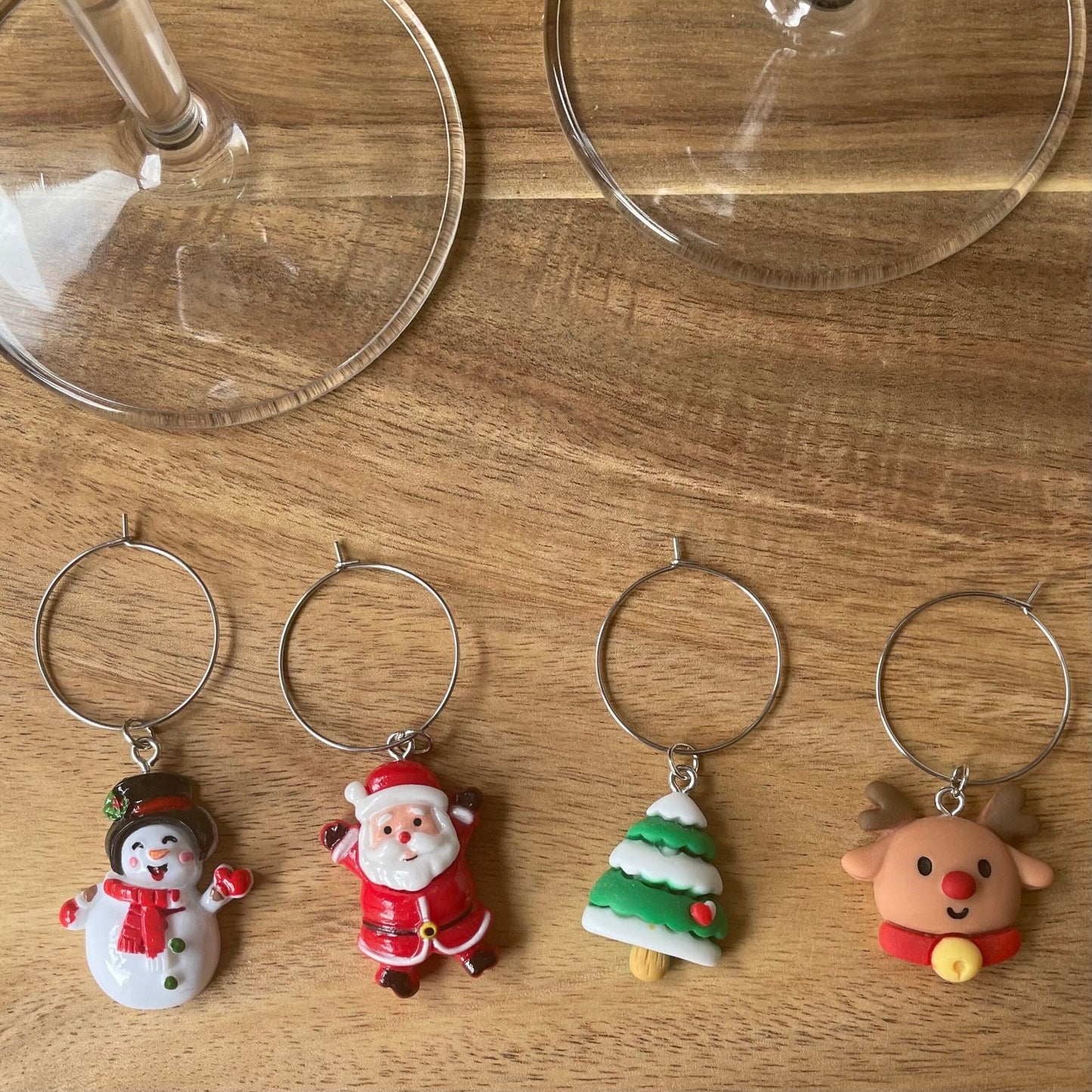 Set 1 Christmas Silver 25mm Wine Glass Charm Rings with Resin Charms