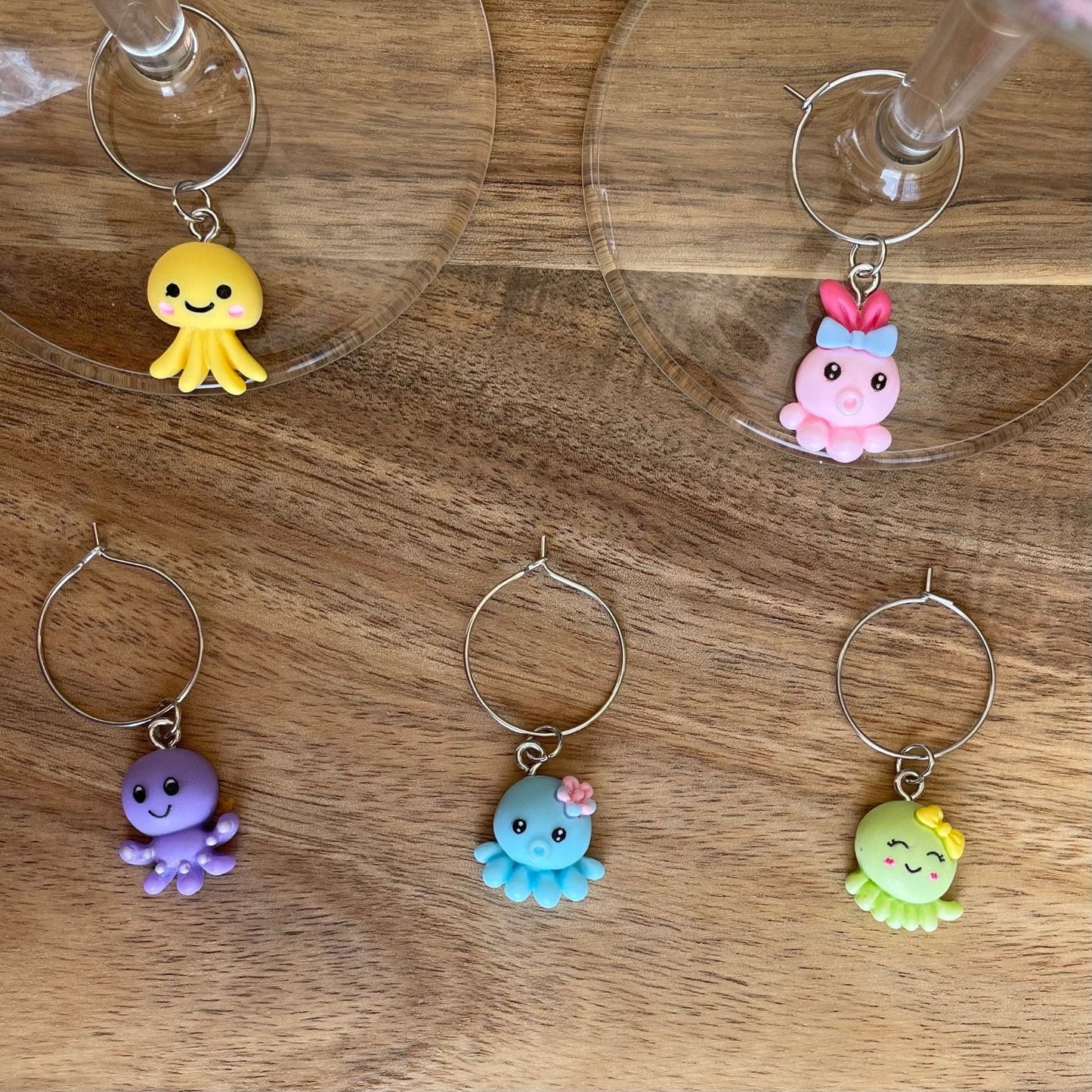 Octopus Individual Silver 20mm Wine Glass Charm Rings