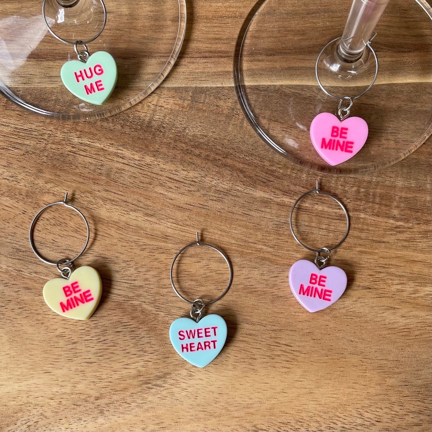 Individual Silver 20mm Wine Glass Charm Rings with Heart Charms