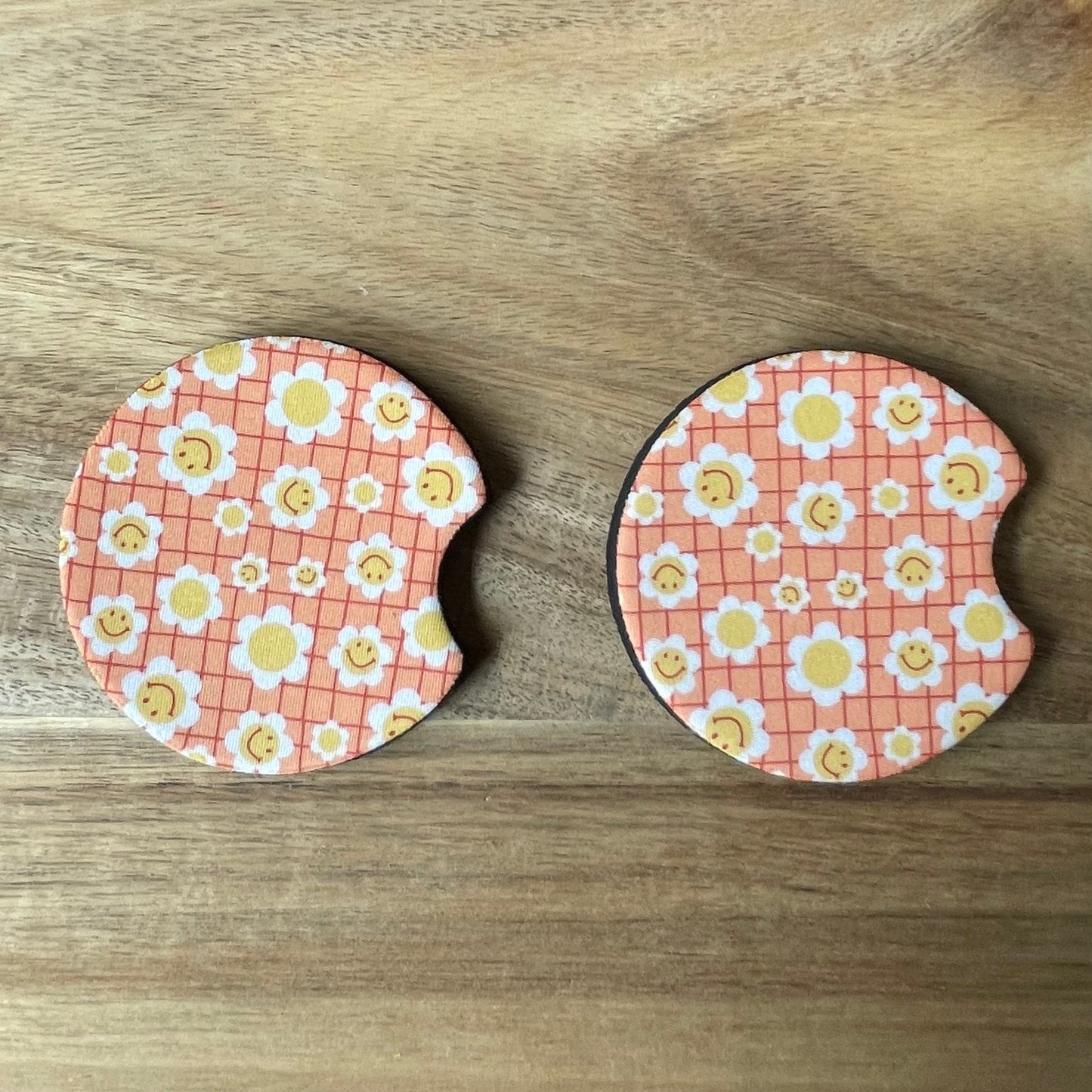 Small Happy Flowers Car Coasters Pack of 2, Cup Holder Coasters