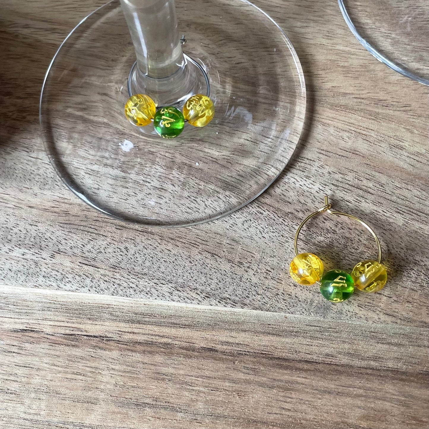 Individual Silver or Gold 20mm Wine Glass Charm Rings with Gemstones and Feng Shui Beads