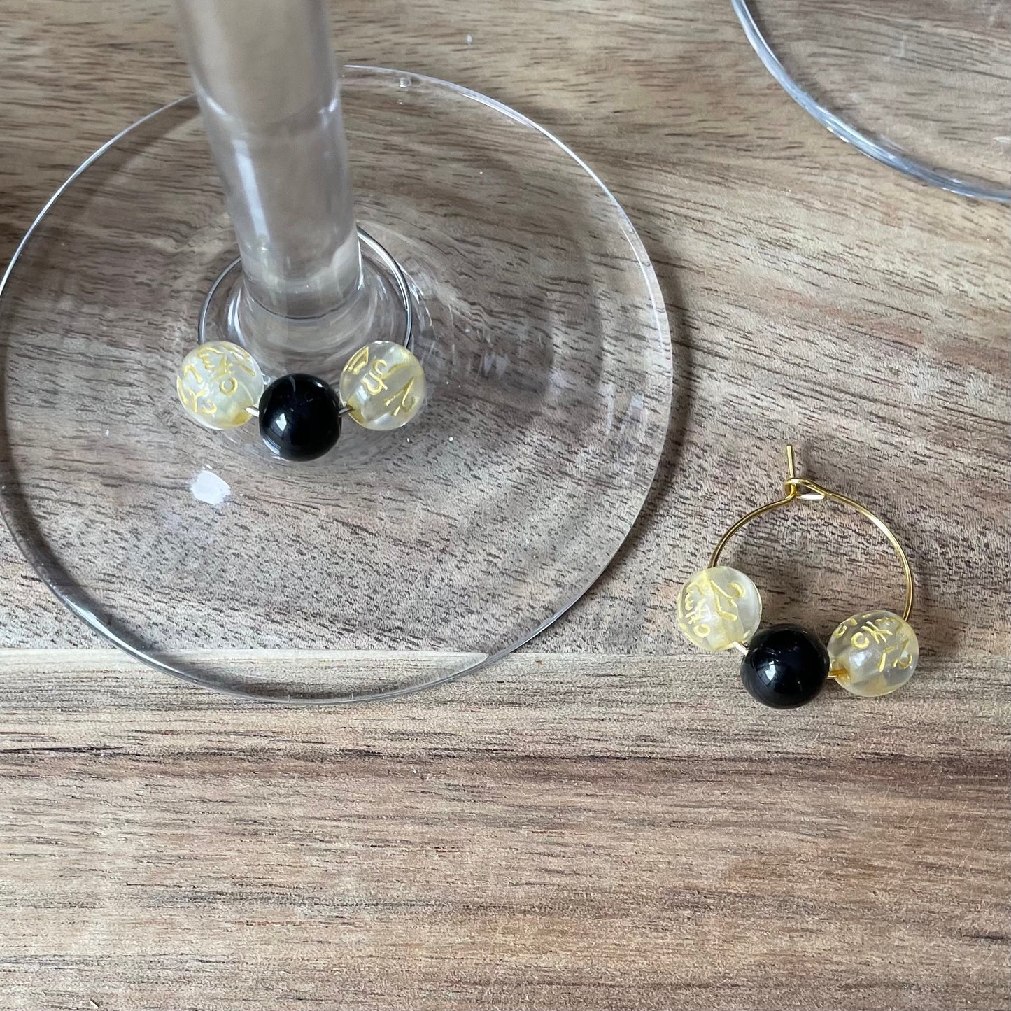 Individual Silver or Gold 20mm Wine Glass Charm Rings with Gemstones and Feng Shui Beads