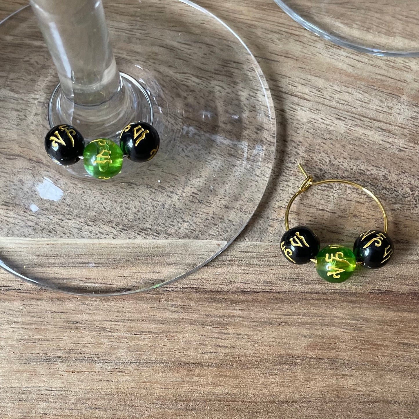 Individual Silver or Gold 20mm Wine Glass Charm Rings with Gemstones and Feng Shui Beads