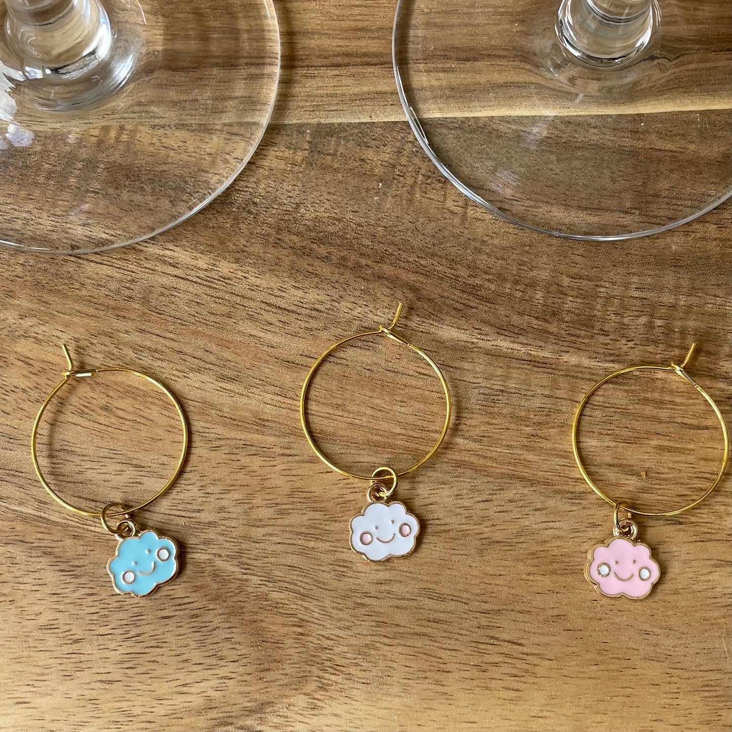 3 Pack Gold 25mm Wine Glass Charm Rings with Cloud Charms