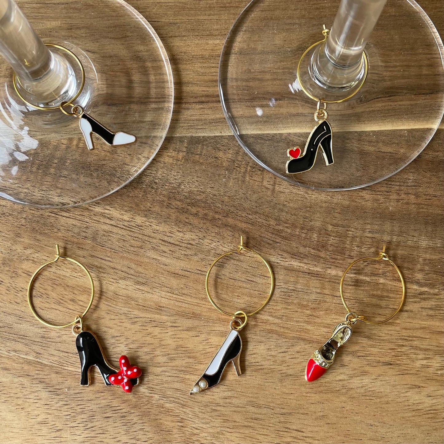 Individual Gold 20mm Wine Glass Charm Rings with Fashion Accessories Charms