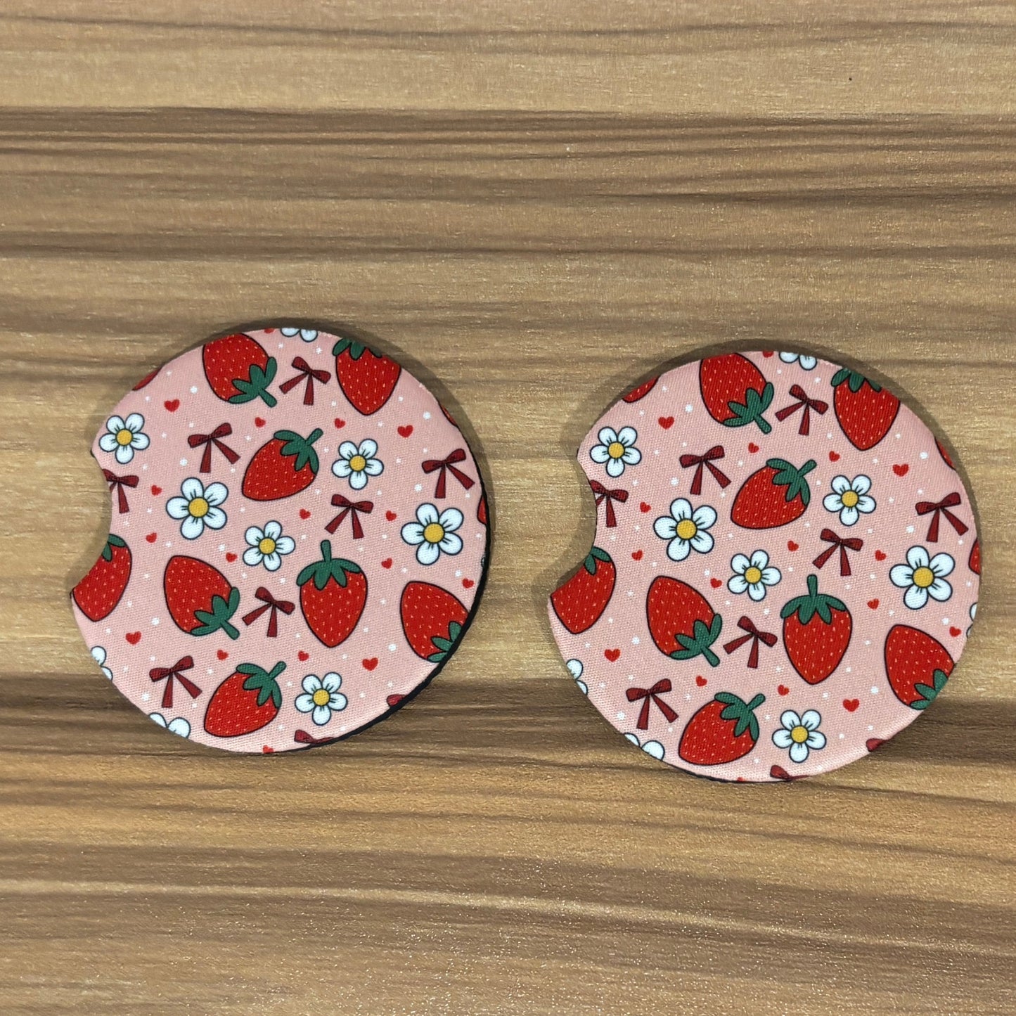Strawberry Car Coasters Pack of 2, Cup Holder Coasters