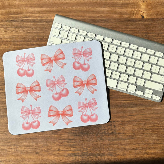 Bows and Cherries Coquette Mousepads, Non Slip Surface