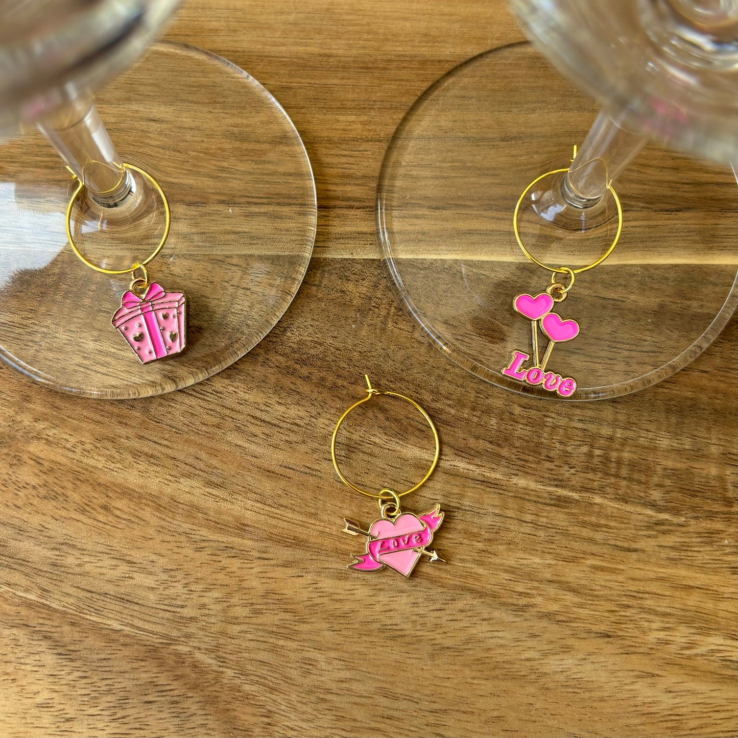 Love Themed Gold 20mm Wine Glass Charm Rings