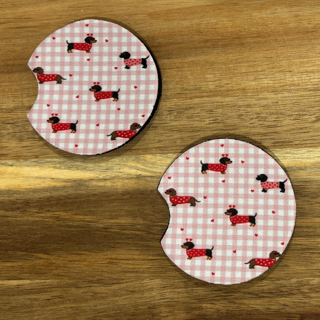 sausage dog in heart jumper car coaster