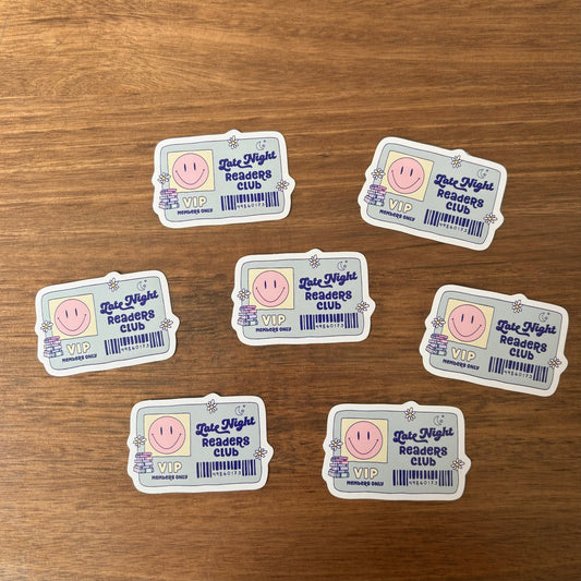 Late Night Readers Club Card Vinyl Die Cut Sticker