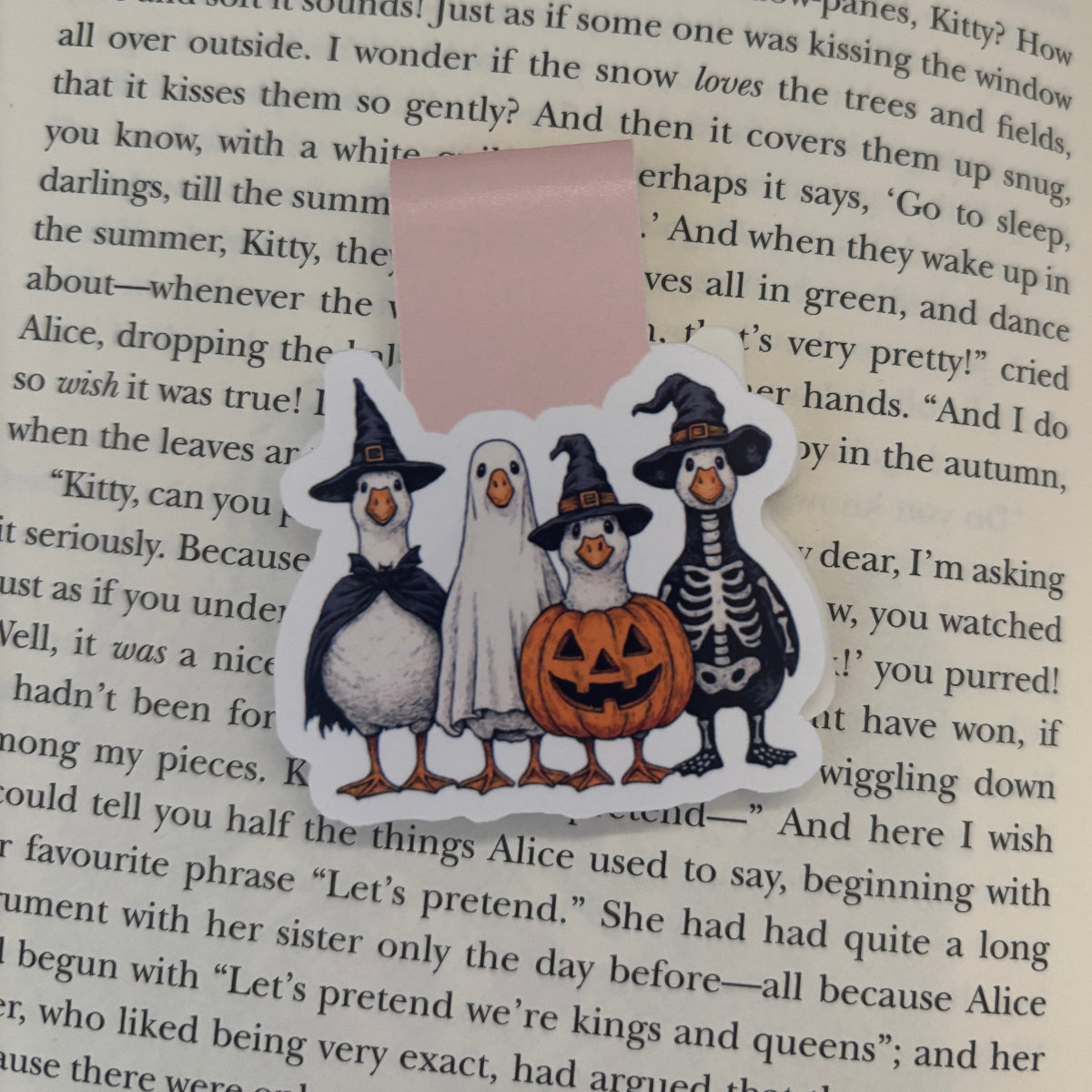Geese dressed up in Halloween costumes magnetic bookmark