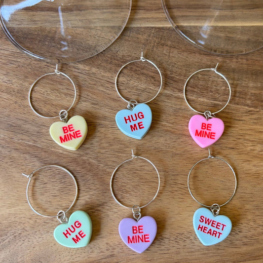 Candy Heart 3 Pack Silver 25mm Wine Glass Charm Rings