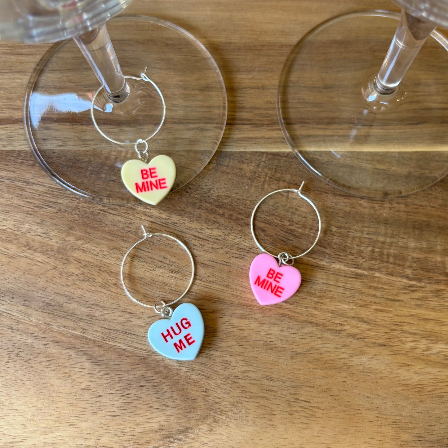 Candy Heart 3 Pack Silver 25mm Wine Glass Charm Rings