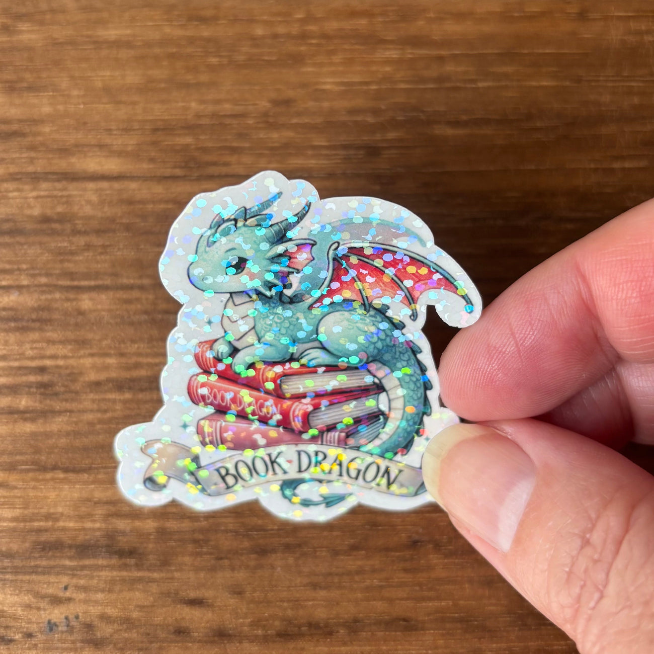 Book Dragon Holographic Vinyl Die Cut Laminated Sticker
