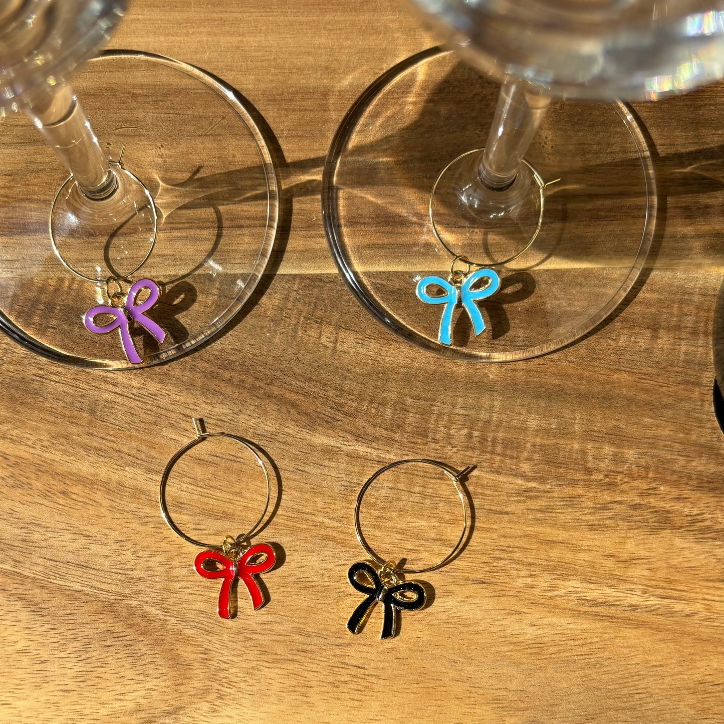 4 Pack Coquette Bow 25mm Wine Glass Charm Rings, Available in Gold or Silver