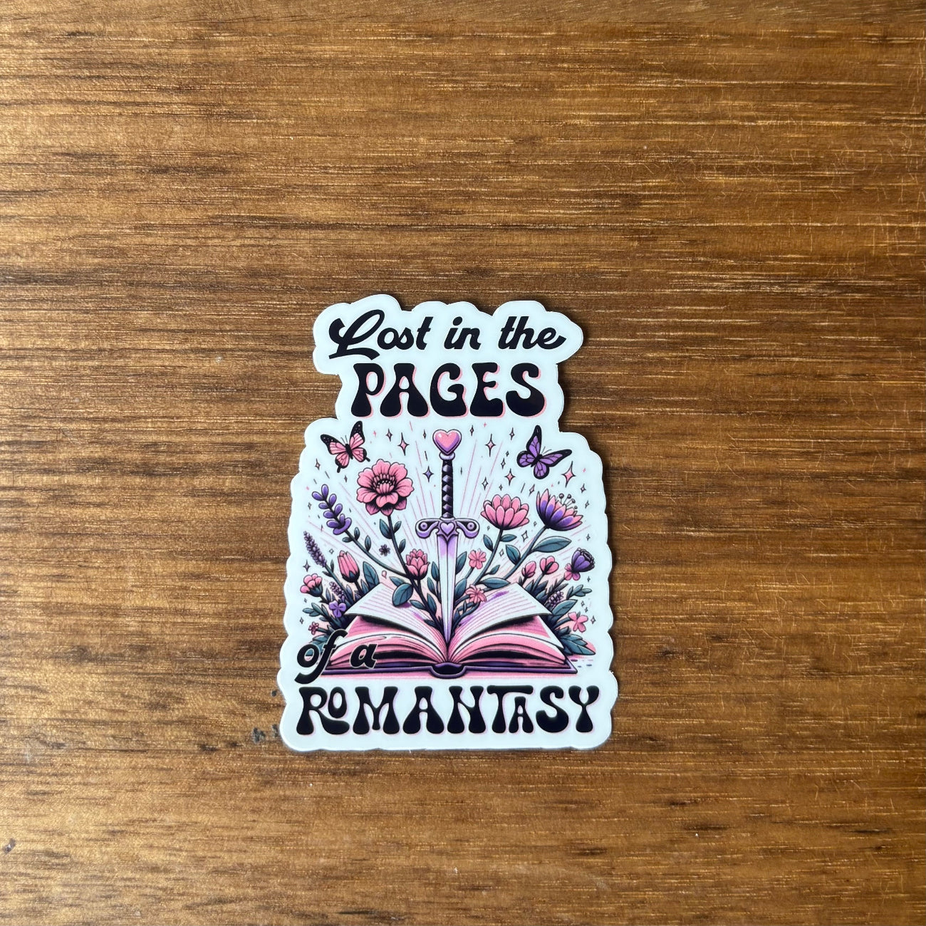 Lost in the Pages of a Romantasy Vinyl Die Cut Laminated Sticker