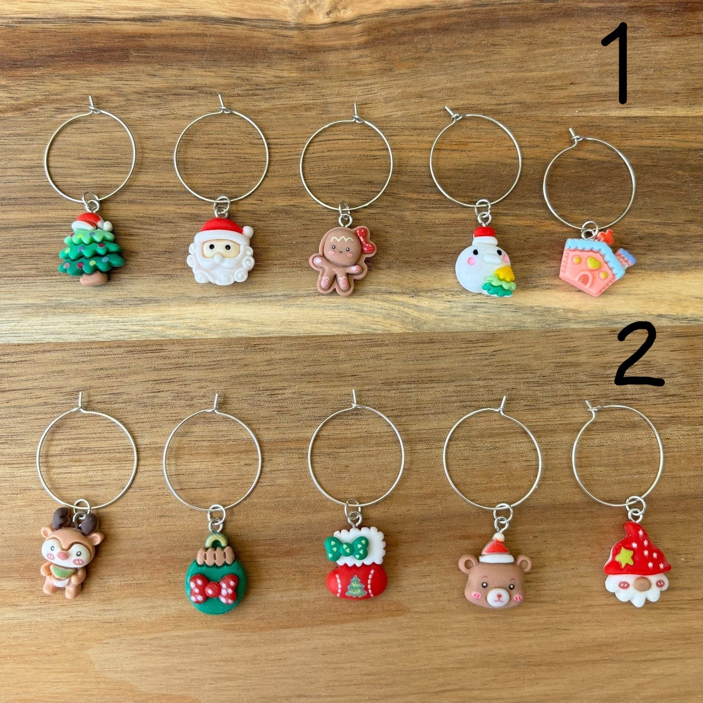 Christmas Silver 25mm Wine Glass Charm Rings with Resin Charms