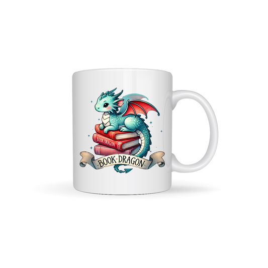 Book Dragon Reading Themed Designs White Ceramic Mugs 11oz or 15oz