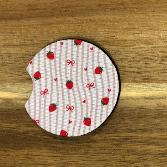 strawberries, hearts and bows car coaster
