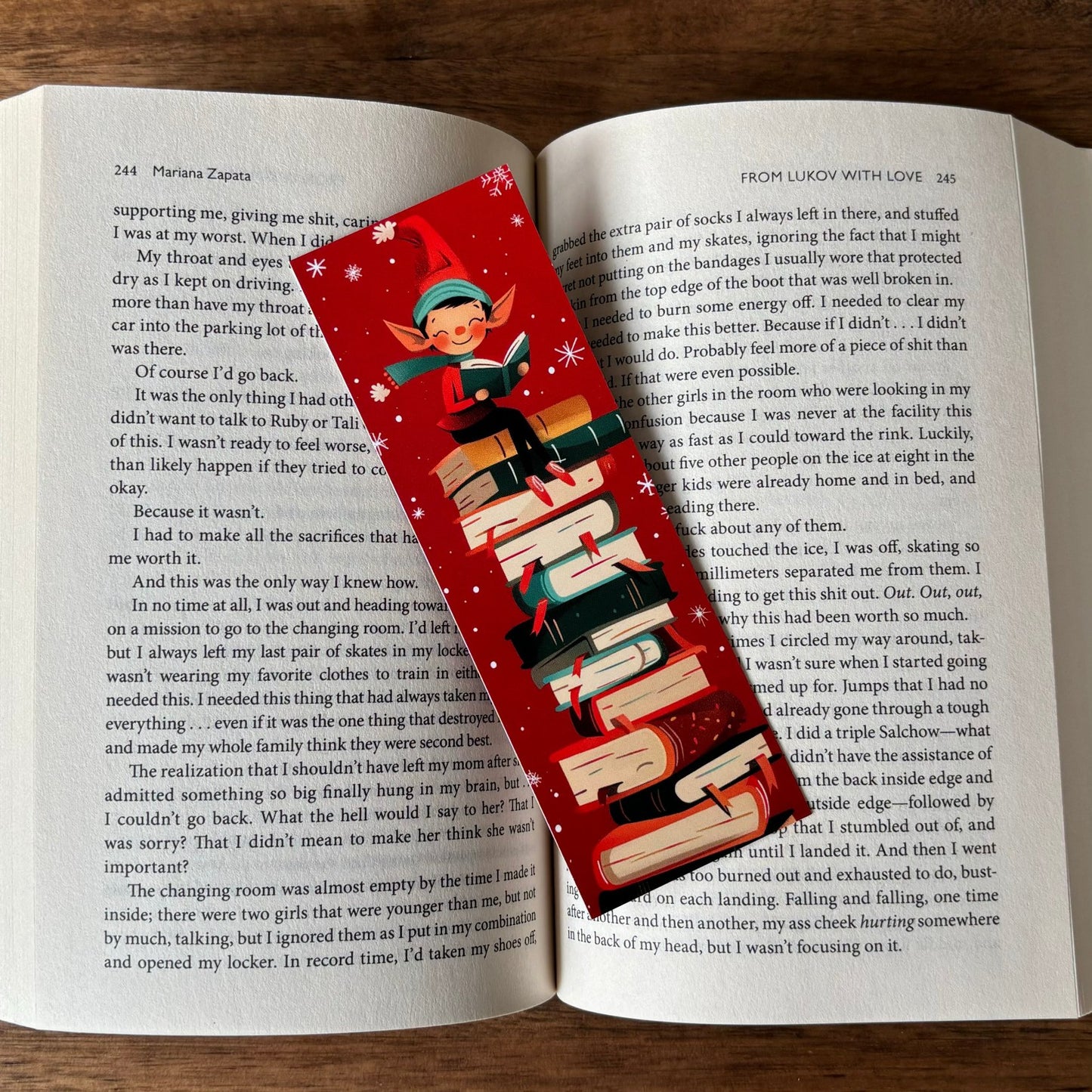 Elf on Book Stack Printed Bookmark