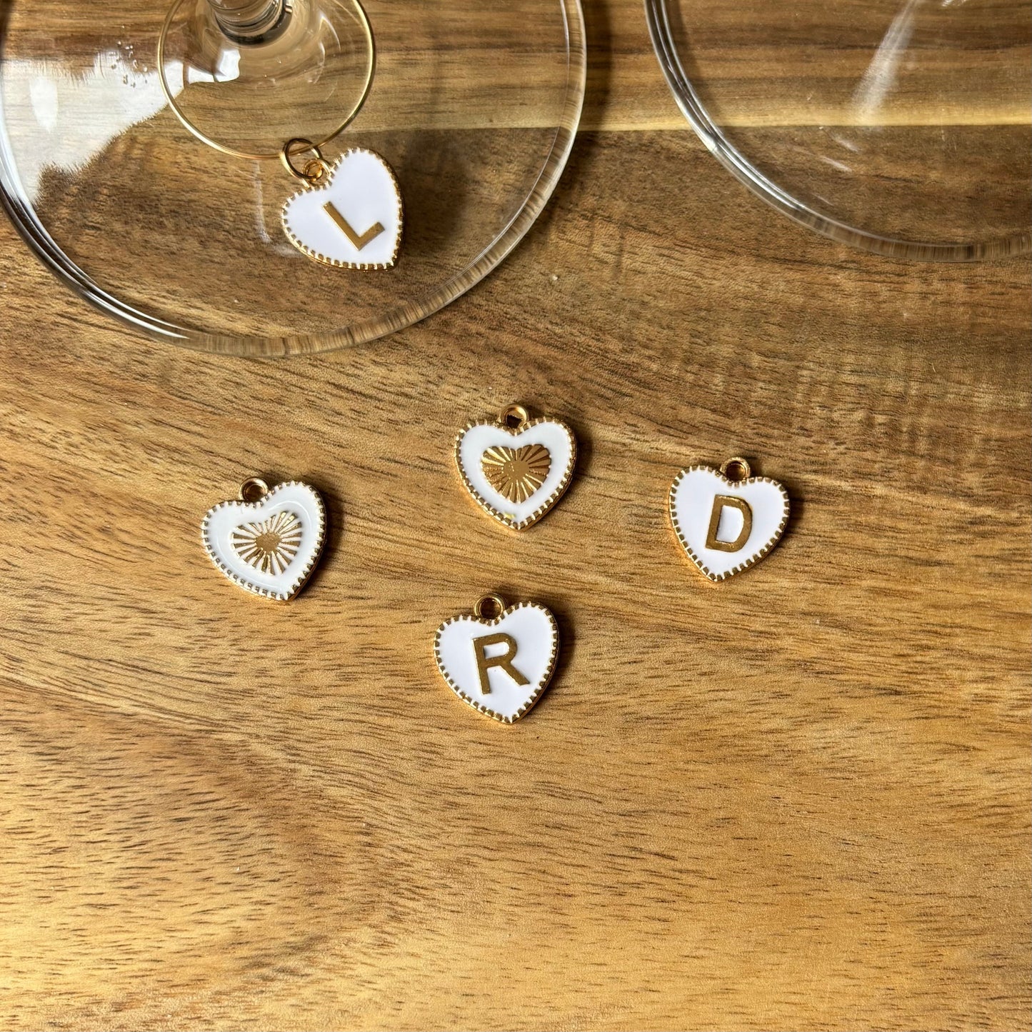 Personalise Gold Alphabet Heart Charm 25mm Wine Glass Charm Rings - Available 3 colours