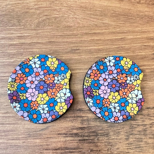 Spring Flowers Floral Car Coasters Pack of 2, Cup Holder Coasters