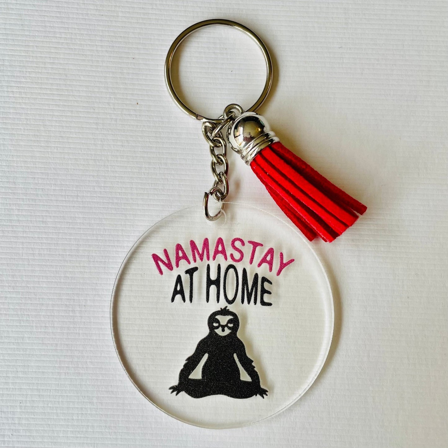 Namaste at Home Acrylic Keyrings with UV DTF images - Sloth Themed