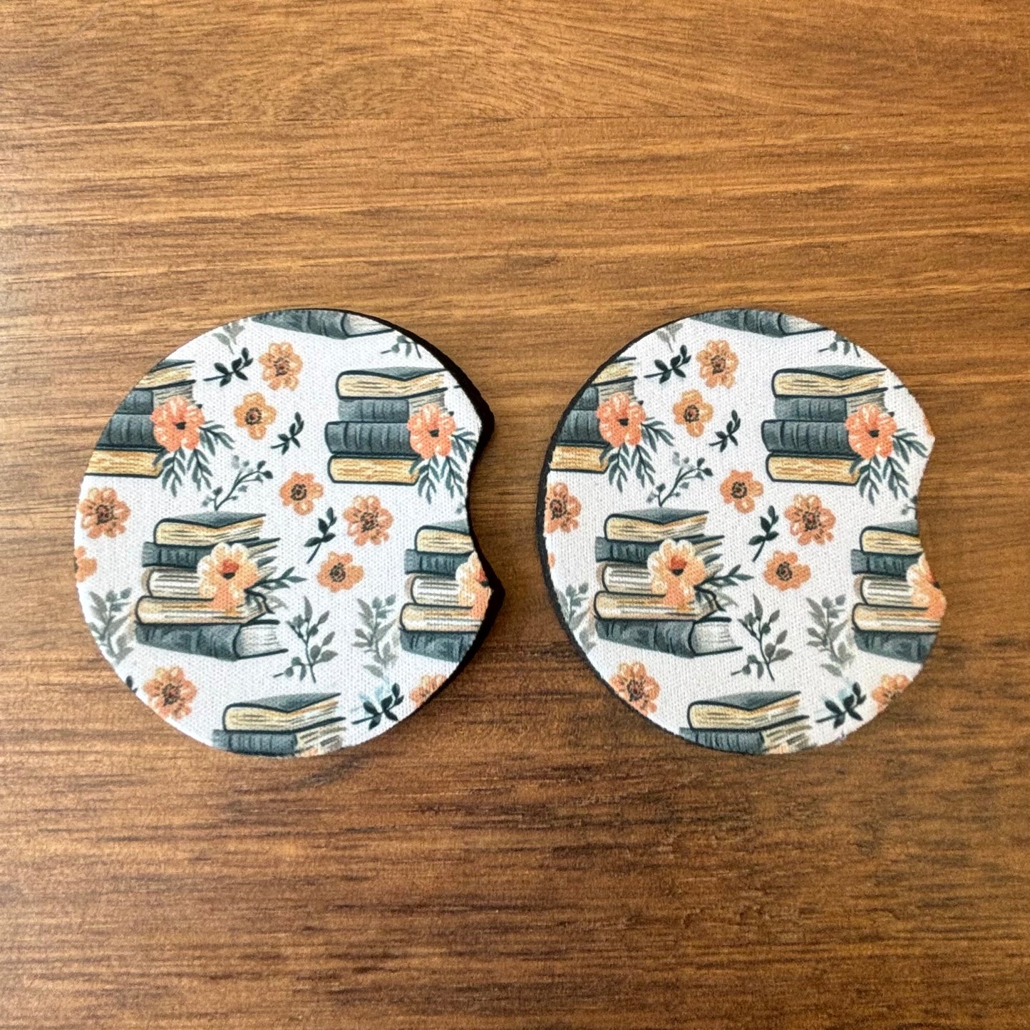 Book Themed Car Coasters Pack of 2, Cup Holder Coasters