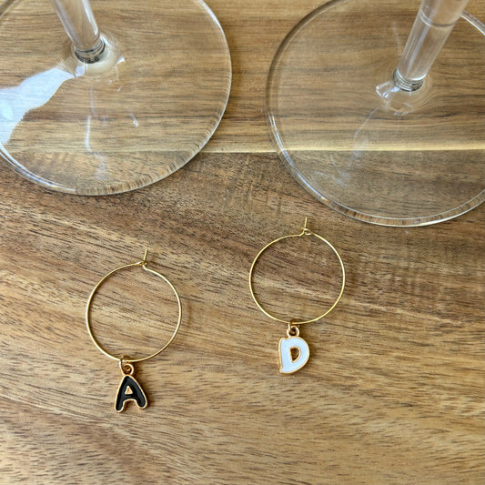 Personalised Gold Alphabet Letter Charm 25mm Wine Glass Charm Rings - 4 Colours