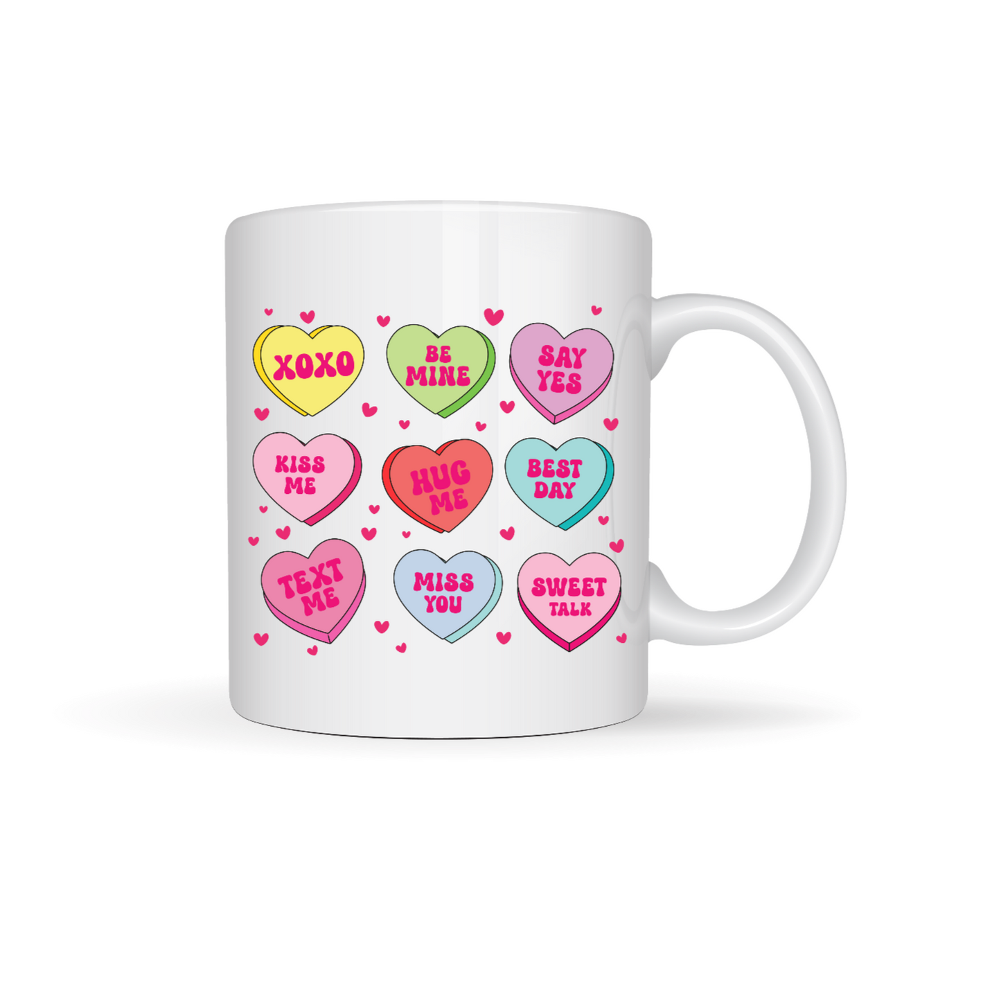 Candy Hearts White Ceramic Mugs 11oz or 15oz