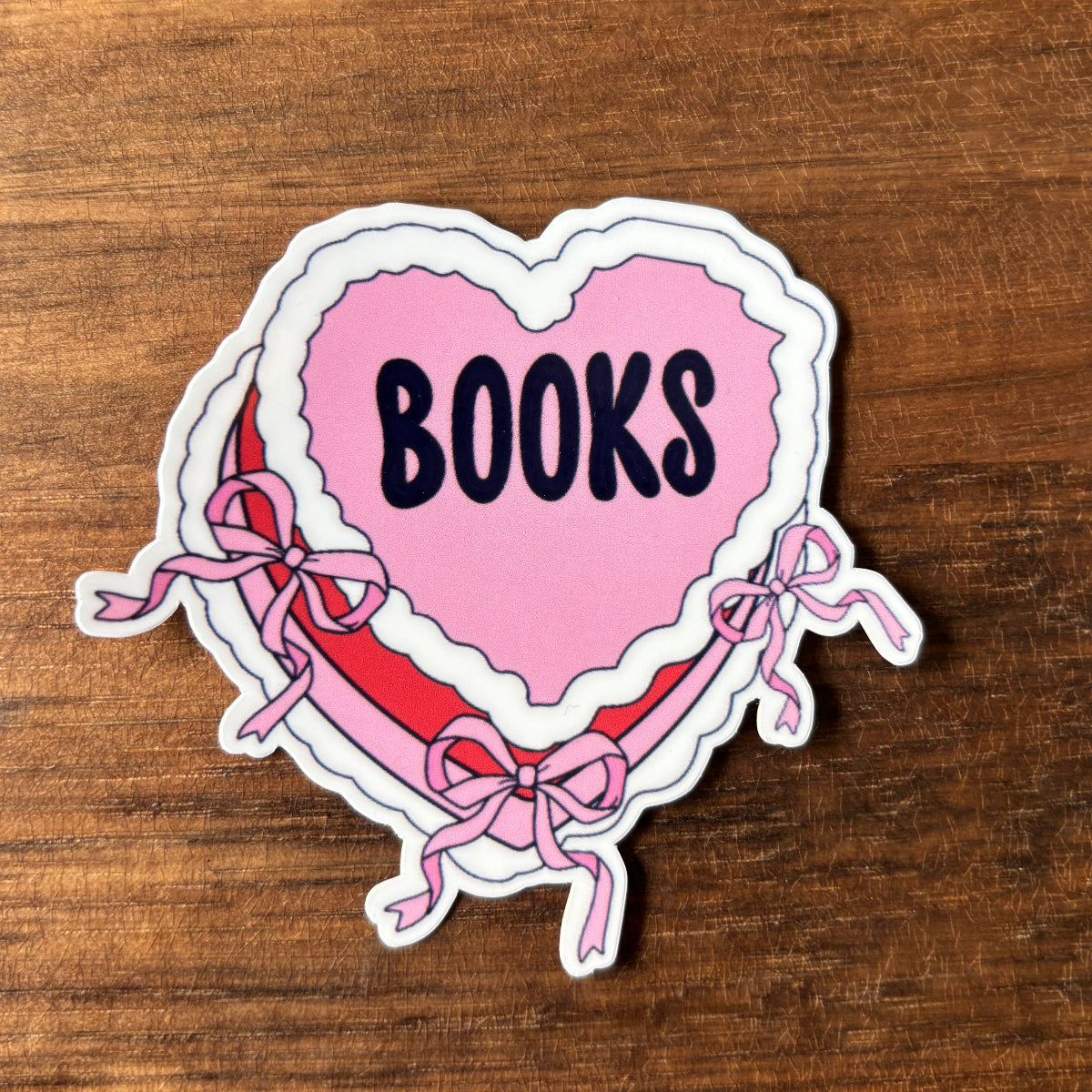 Heart Cake with Book Text Vinyl Die Cut Laminated Sticker