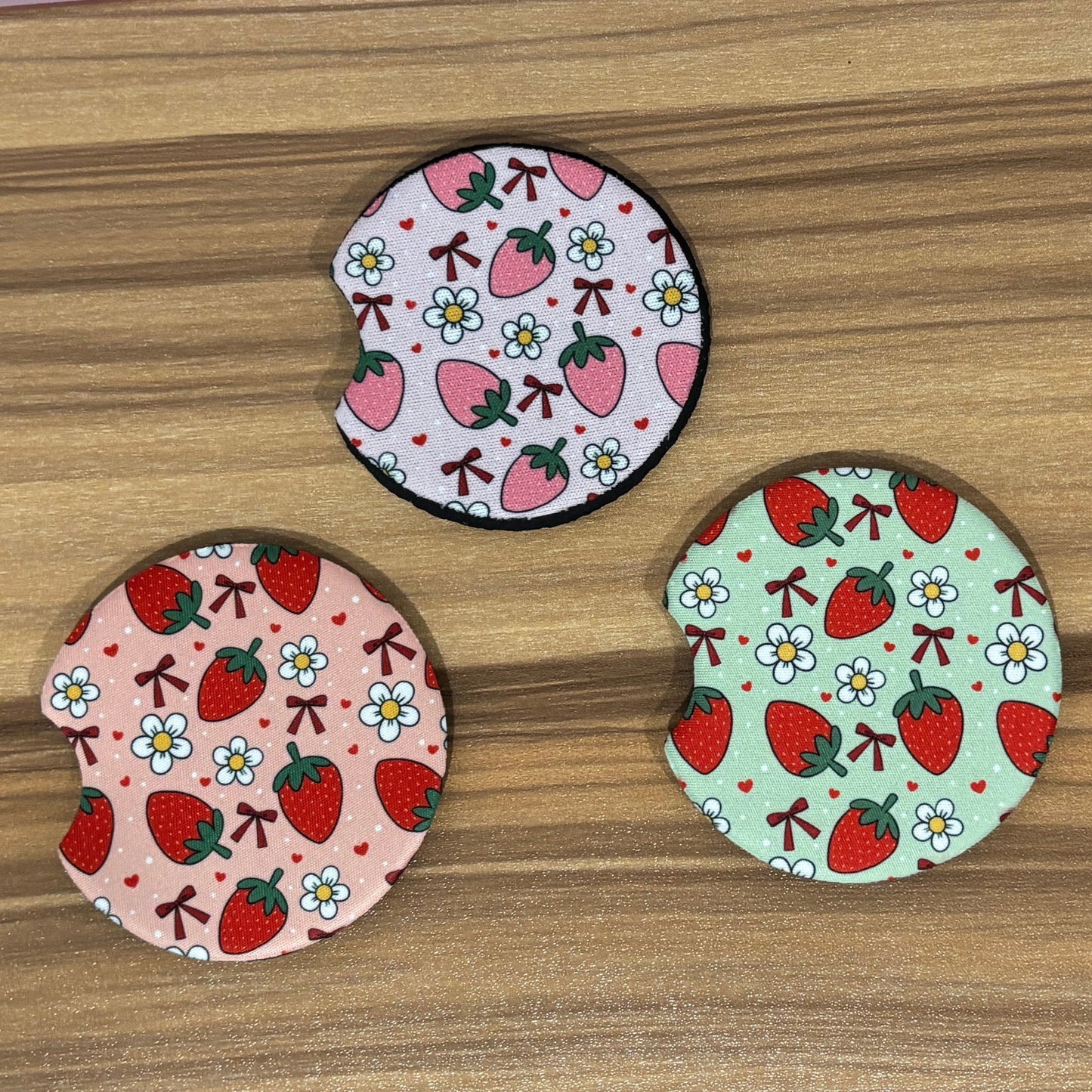 Strawberry Car Coasters Pack of 2, Cup Holder Coasters