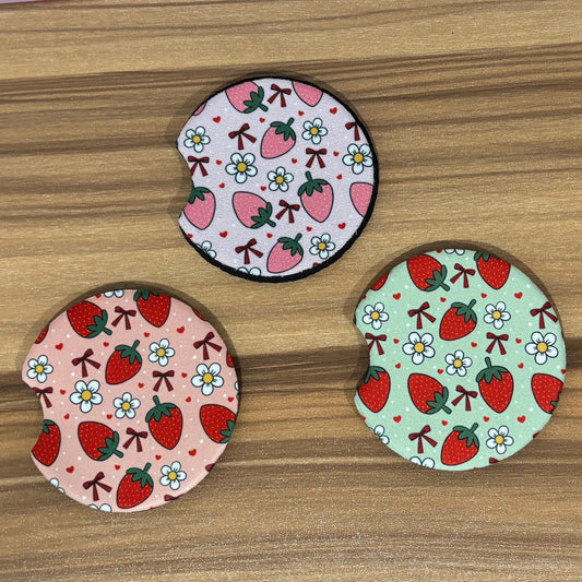 Strawberry Car Coasters Pack of 2, Cup Holder Coasters
