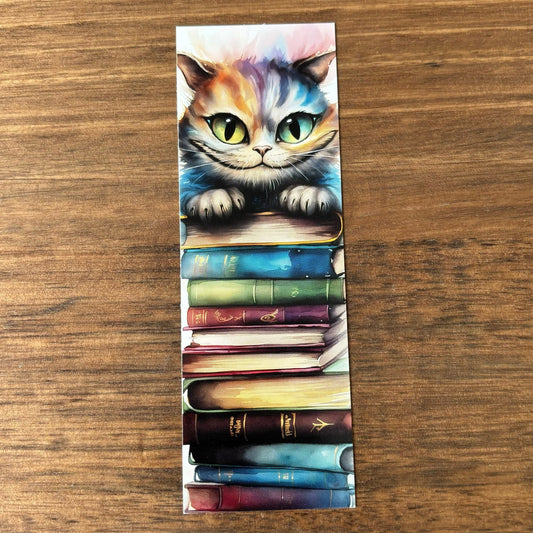 Cat on Bookstack Printed Bookmark
