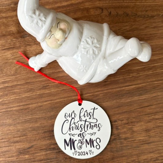 Personalised First Christmas as Mr & Mrs Ornament - Black Text