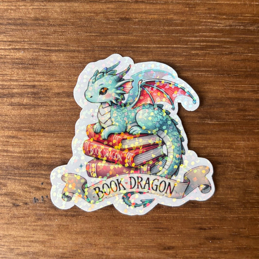 Book Dragon Holographic Vinyl Die Cut Laminated Sticker
