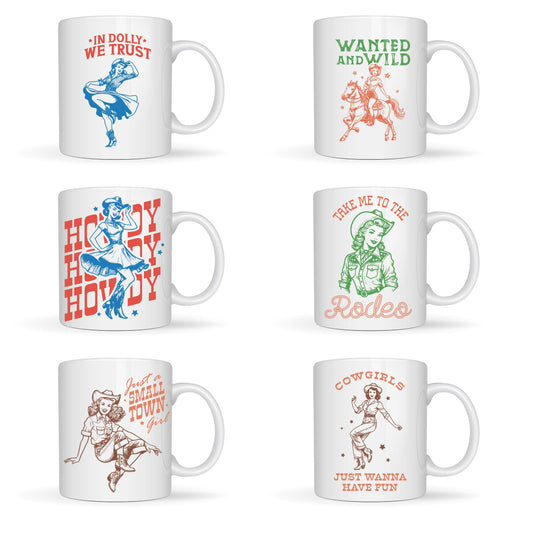 Cowgirl Themed Designs White Ceramic Mugs 11oz or 15oz