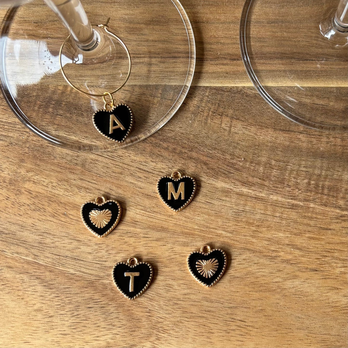 Personalise Gold Alphabet Heart Charm 25mm Wine Glass Charm Rings - Available 3 colours