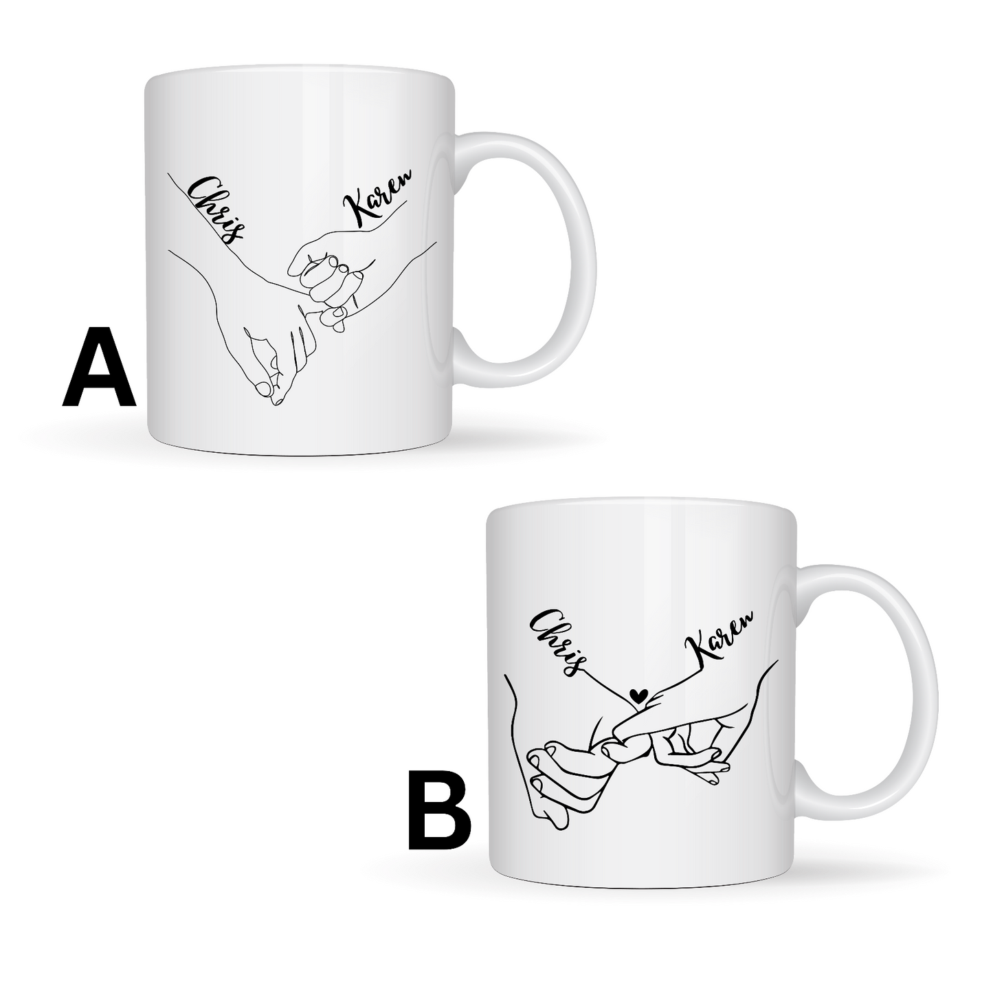 Holding Hands Themed Designs White Ceramic Mugs 11oz or 15oz