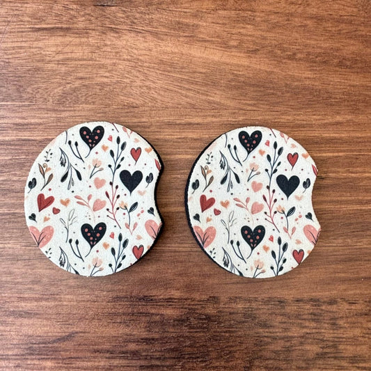 Dark Blue Hearts Cottagecore Car Coasters Pack of 2, Cup Holder Coasters
