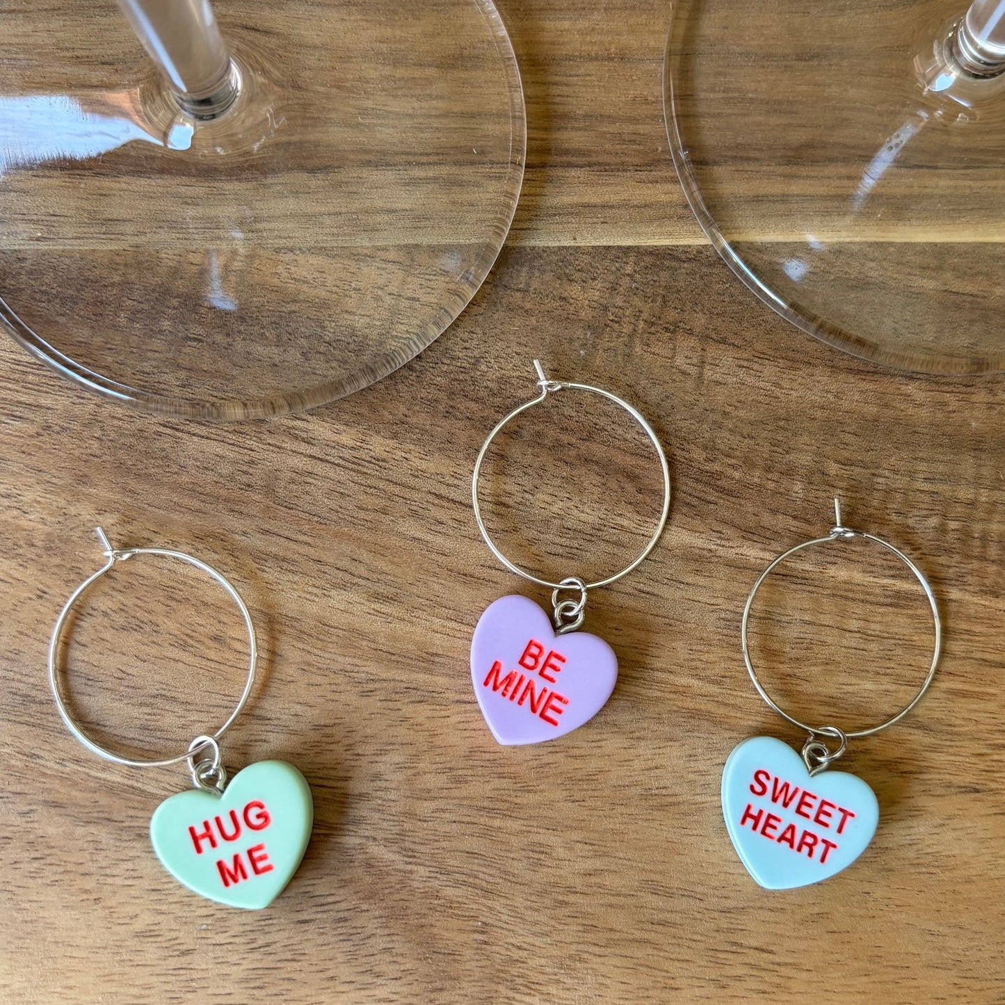Candy Heart 3 Pack Silver 25mm Wine Glass Charm Rings