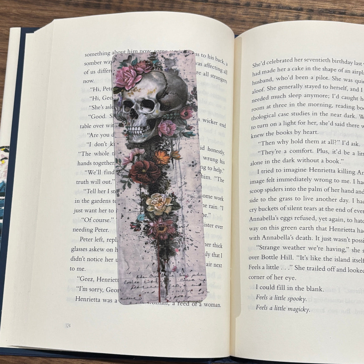 skull and flowers on bookmark