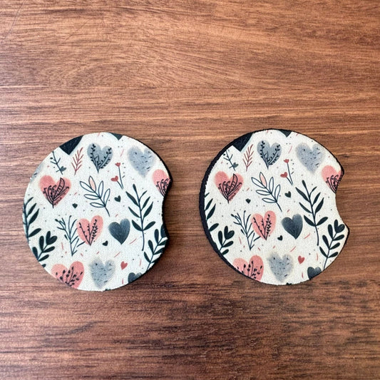 Pink and Blue Hearts Cottagecore Car Coasters Pack of 2, Cup Holder Coasters