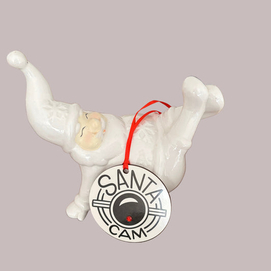 Santa Camera Black Christmas Ornament