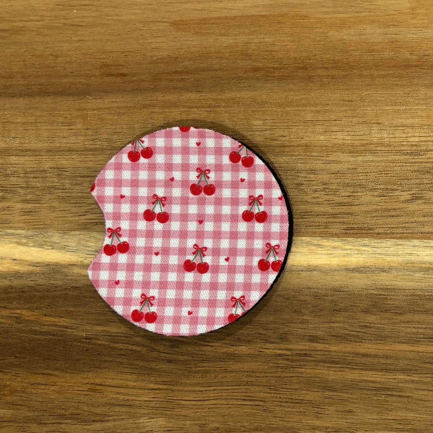 Cherries on Checkered Background Car Coasters Pack of 2