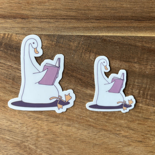 Goose Reading Book Vinyl Die Cut Laminated Sticker (2 Sizes)