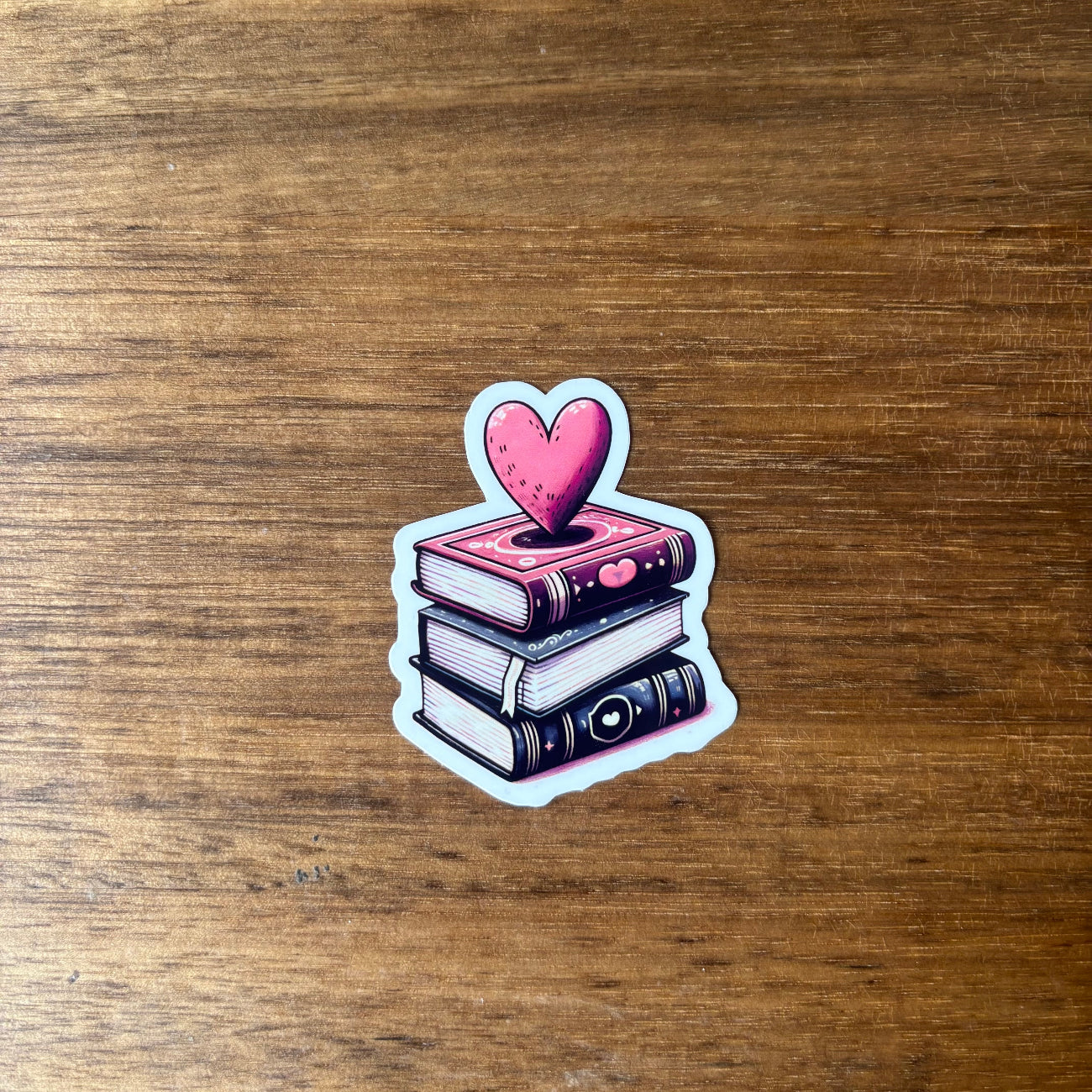 Books with Heart on Top Vinyl Die Cut Laminated Sticker
