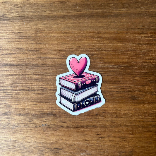 Books with Heart on Top Vinyl Die Cut Laminated Sticker