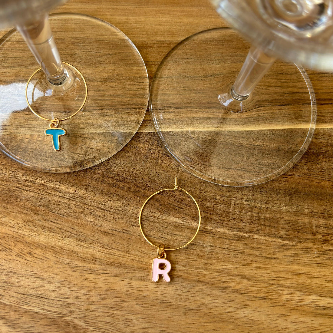 Personalised Gold Alphabet Letter Charm 25mm Wine Glass Charm Rings - 4 Colours