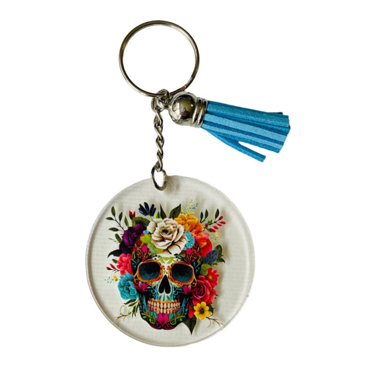 Skull with Flowers Acrylic Keyrings with UV DTF images